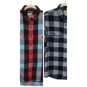 Lot of 2 LL Bean Men 1912 Flannel Shirt Organic‎ Fitted Small Plaid Western